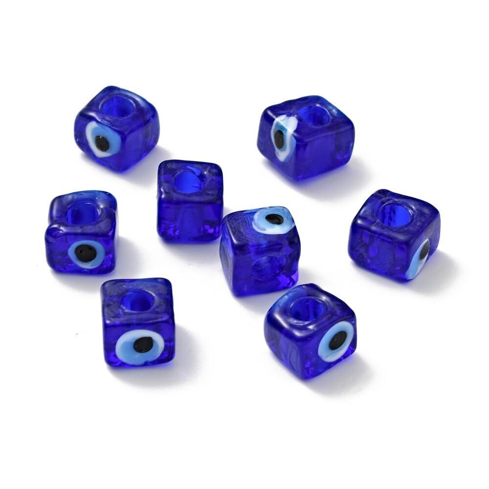 5207 50Pcs Handmade Lampwork Cube European Beads 4mm Large Hole Glass Evil